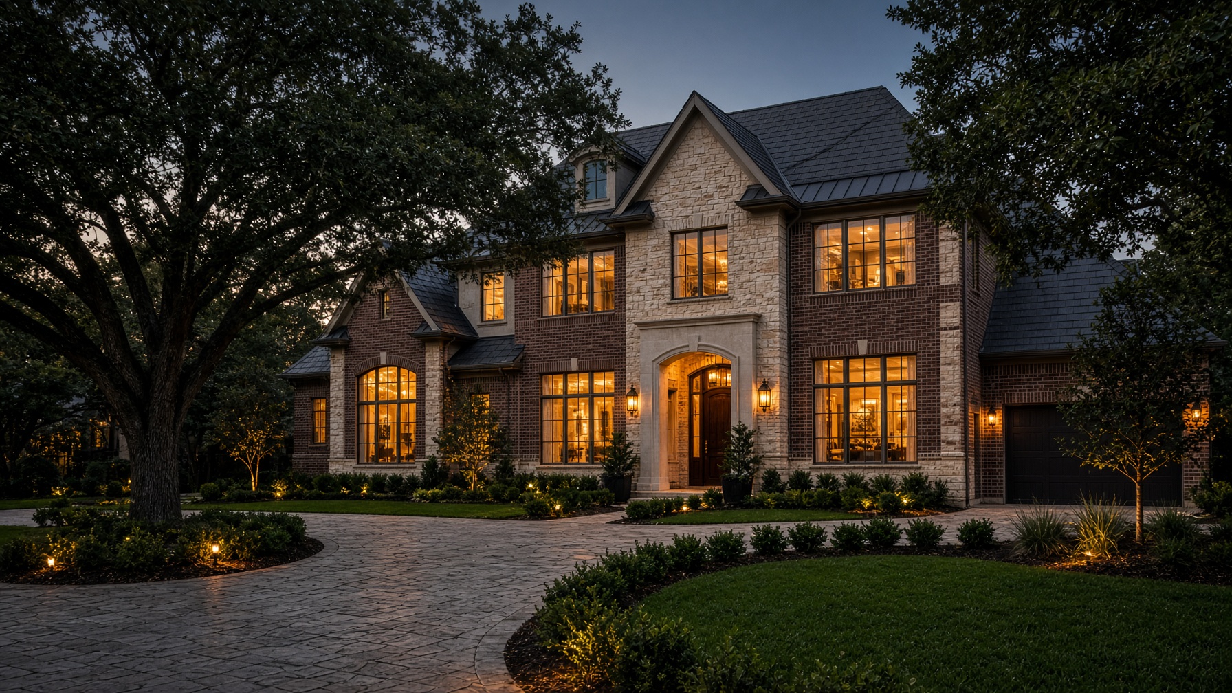 Dallas custom home at dusk